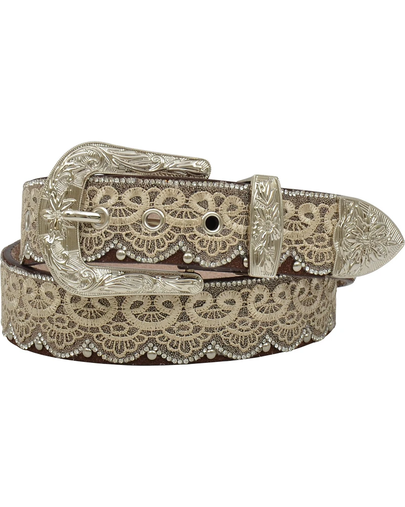 Shyanne Women's Rhinestone Lace Leather Belt