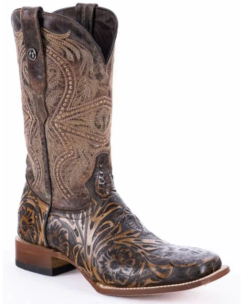 Tanner Mark Men's Hand Tooled Western Boots - Broad Square Toe