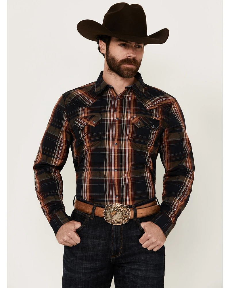 Cody James Men's Trouble Plaid Print Long Sleeve Snap Western Shirt - Tall