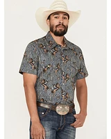 Rock & Roll Denim Men's Dale Brisby Horse Print Short Sleeve Snap Stretch Western Shirt