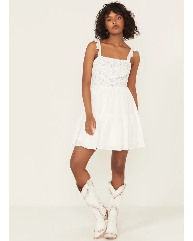 Yura Women's Floral Patched Crochet Mini Dress