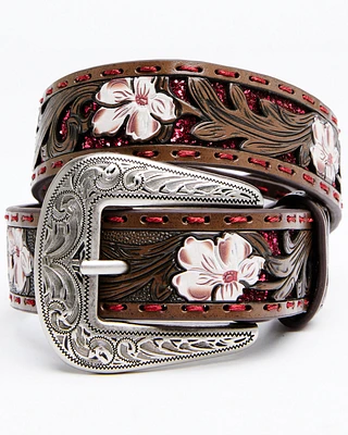 Shyanne Girls' Tooled Floral Glitter Underlay Belt