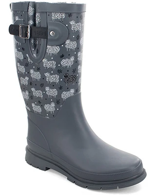 Western Chief Women's Black Sheep Faux Fur Tall Rain Boots