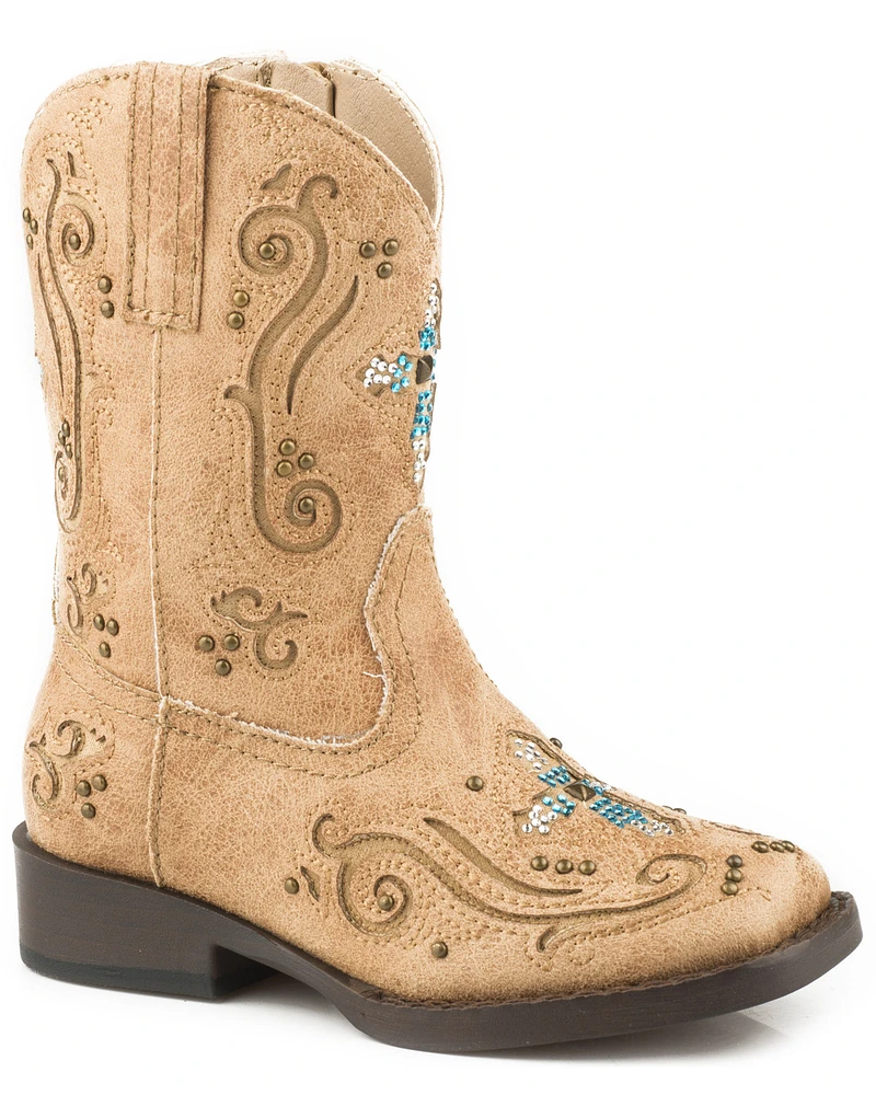 Roper Toddler Girls' Faith Crystal Cross Western Boots - Broad Square Toe