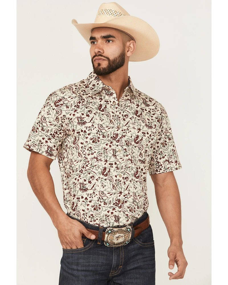 Cody James Men's Red River Floral Print Short Sleeve Button-Down Stretch Western Shirt