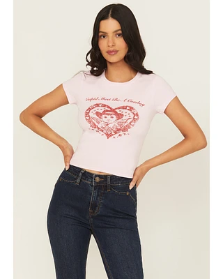 Originality Women's Cupid Cowboy Short Sleeve Baby Graphic Tee