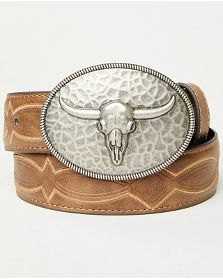 Cody James Boys' Raylan Hammered Longhorn Buckle Belt