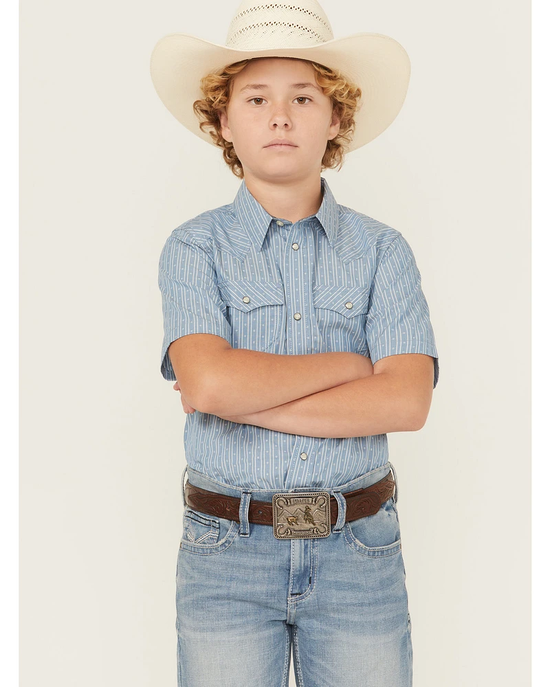 Cody James Boys' Cowboy Way Striped Print Short Sleeve Snap Western Shirt