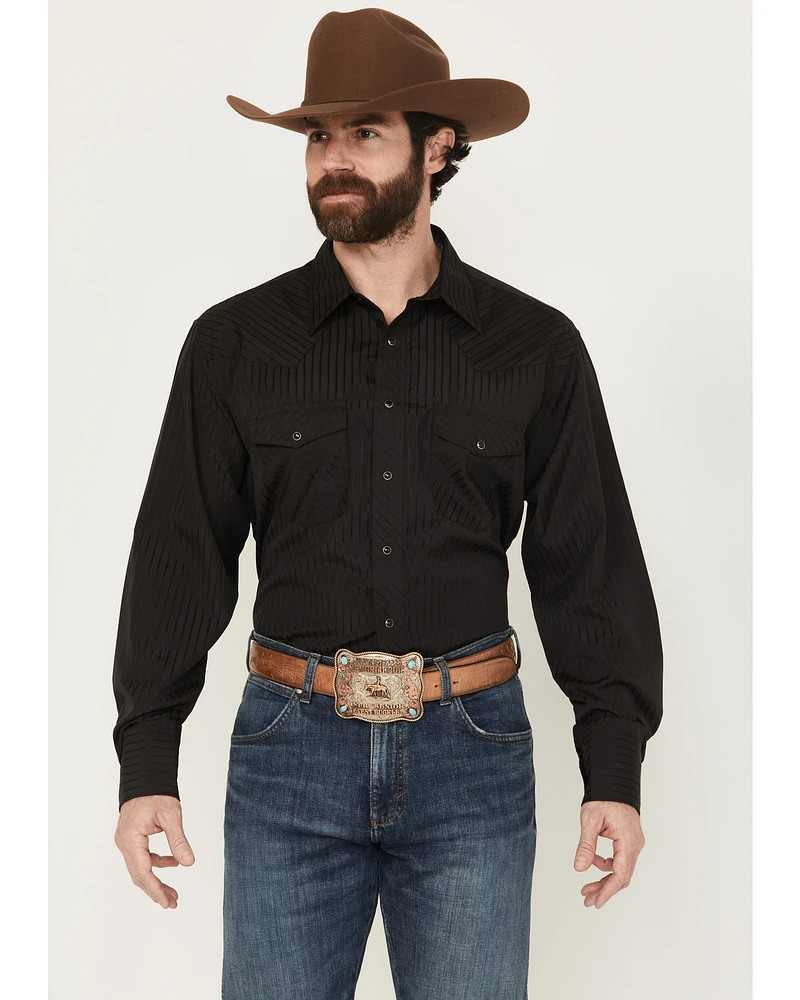 Wrangler Men's White Solid Dobby Long Sleeve Pearl Snap Western Shirt - Big & Tall
