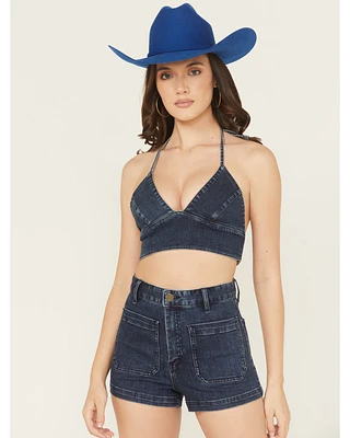 Show Me Your Mumu Women's Dark Wash Palm Springs Sleeveless Denim Shirt