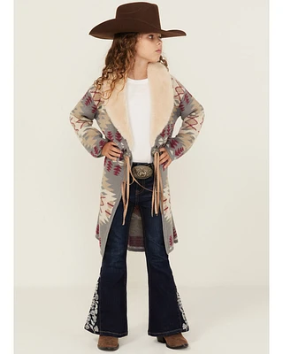 Shyanne Girls' Southwestern Print Fur Trim Cardigan
