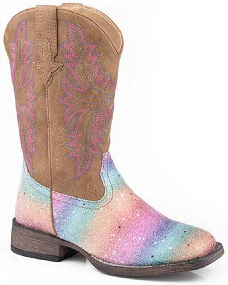 Roper Little Girls' Glitter Rainbow Western Boots - Broad Square Toe