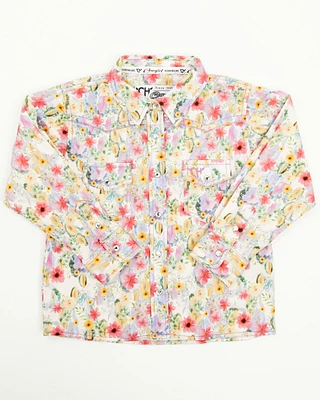 Cowgirl Hardware Toddler Girls' Floral Print Long Sleeve Rhinestone Snap Stretch Western Shirt