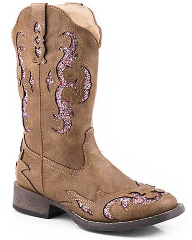 Roper Little Girls' Glitter Gypsy Western Boots - Broad Square Toe