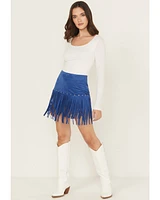 Fornia Women's Faux Suede Fringe and Studded Mini Skirt