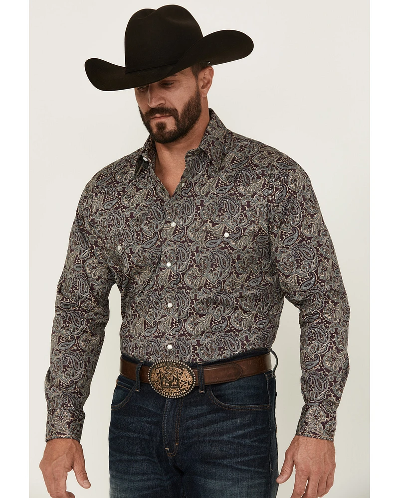 Rough Stock by Panhandle Men's Paisley Print Long Sleeve Pearl Snap Stretch Western Shirt