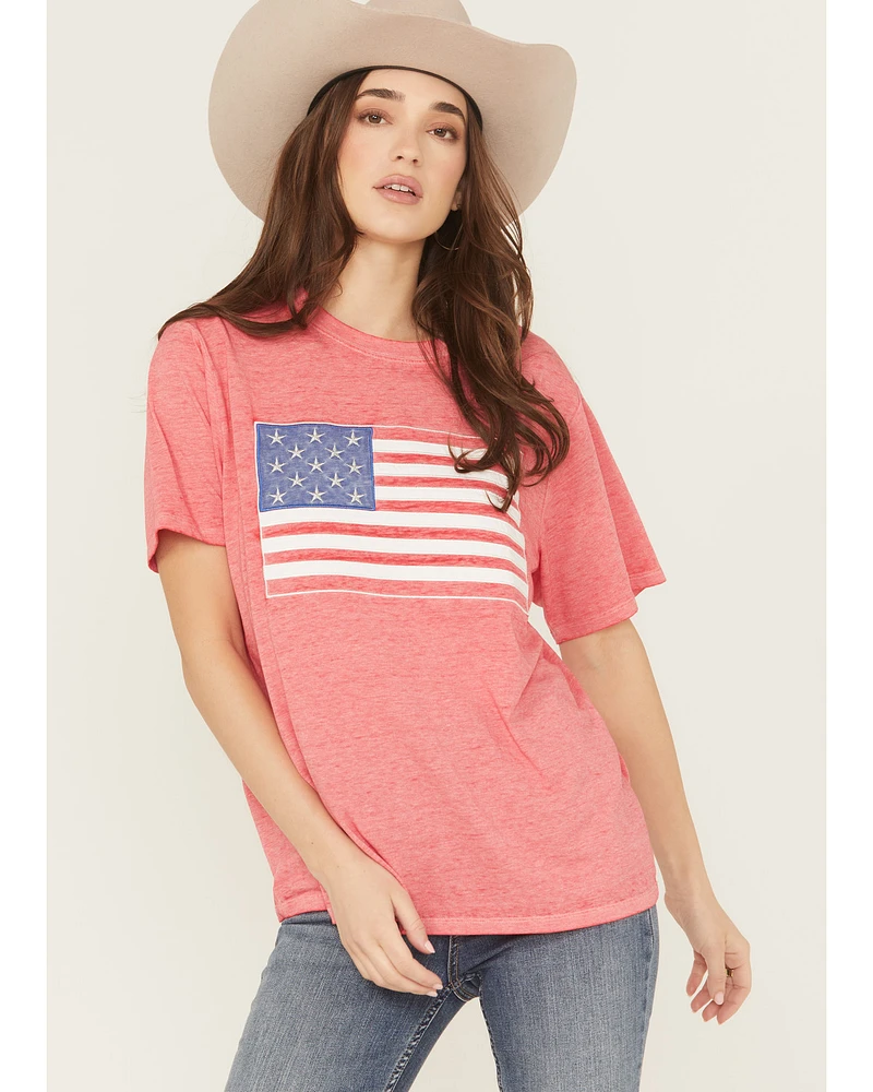 Blended Women's Flag Embroidered Short Sleeve Tee