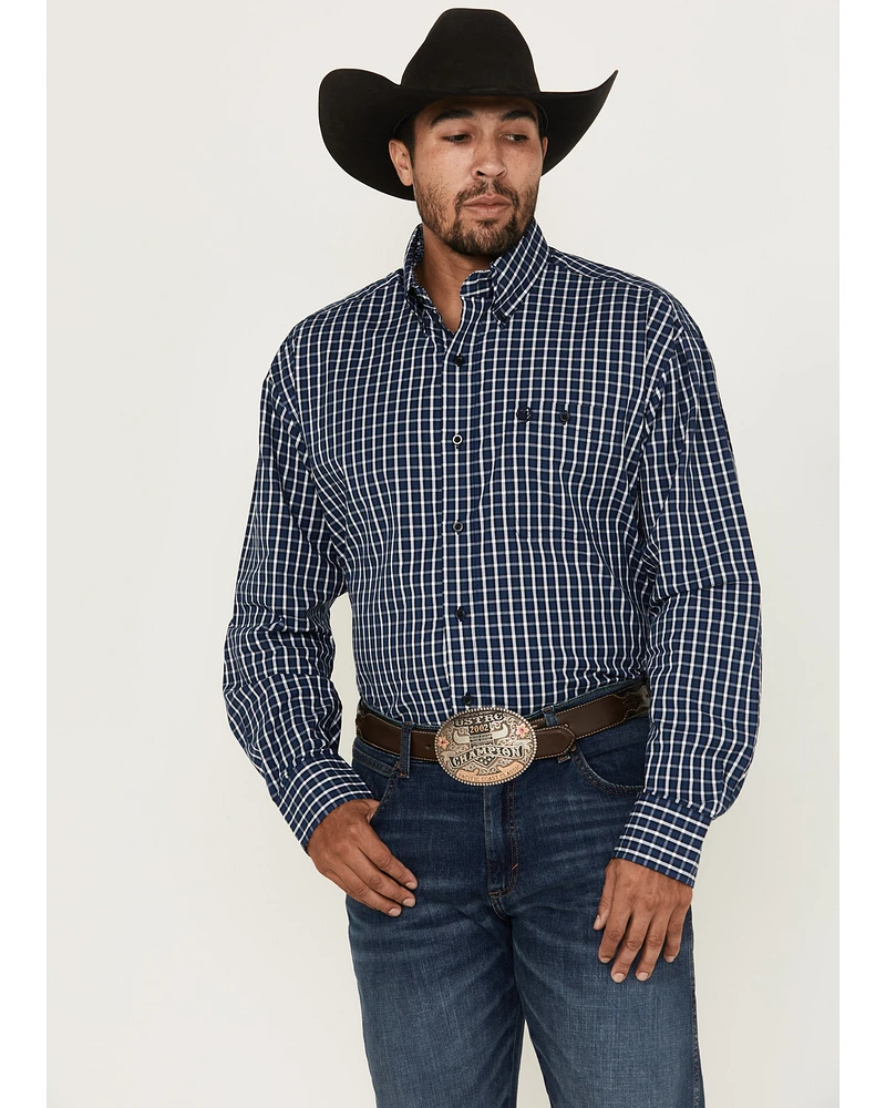 George Strait by Wrangler Men's Plaid Print Long Sleeve Button-Down Stretch Western Shirt - Tall