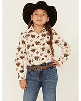 Cruel Girl Girls' Printed Long Sleeve Rhinestone Snap Western Shirt