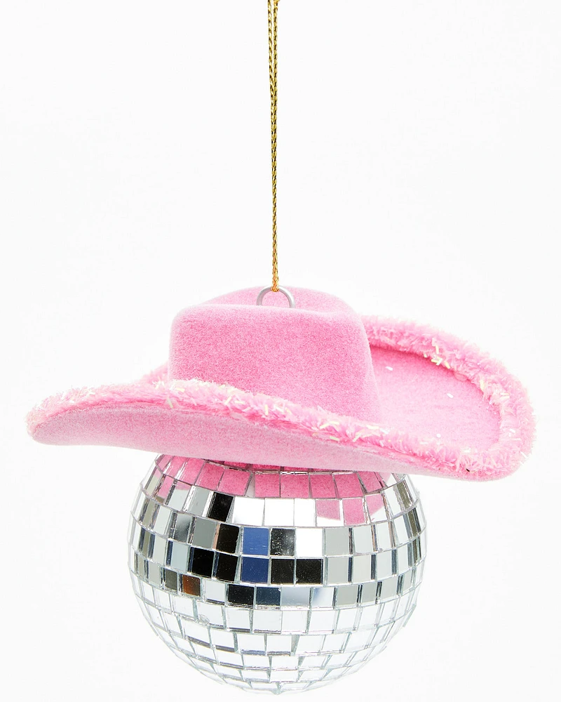 Kurt Adler Mirror Ball With Cowboy Hat Ornament