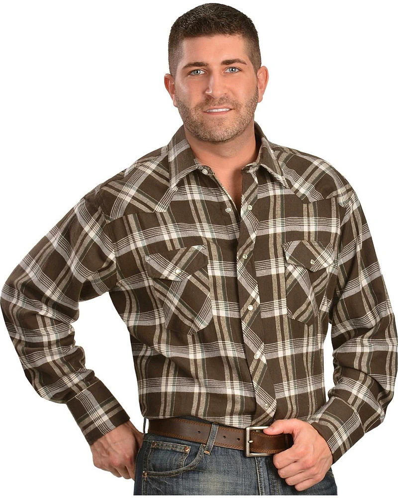 Wrangler Men's Assorted Plaid Print Long Sleeve Pearl Snap Flannel Western Shirt