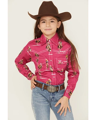 Cowgirl Hardware Girls' Print Long Sleeve Rhinestone Snap Stretch Western Shirt