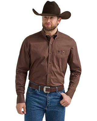 George Strait by Wrangler Men's Solid Long Sleeve Button-Down Stretch Western Shirt - Tall