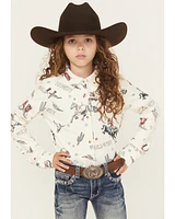 Shyanne Girls' Conversation Print Long Sleeve Button-Down Faux Suede Western Shirt