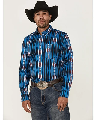 RANK 45® Men's Wooden Southwestern Striped Print Long Sleeve Button-Down Stretch Western Shirt