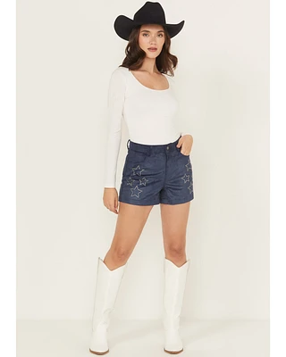 Rock & Roll Denim Women's High Rise Star Studded Microsuede Shorts