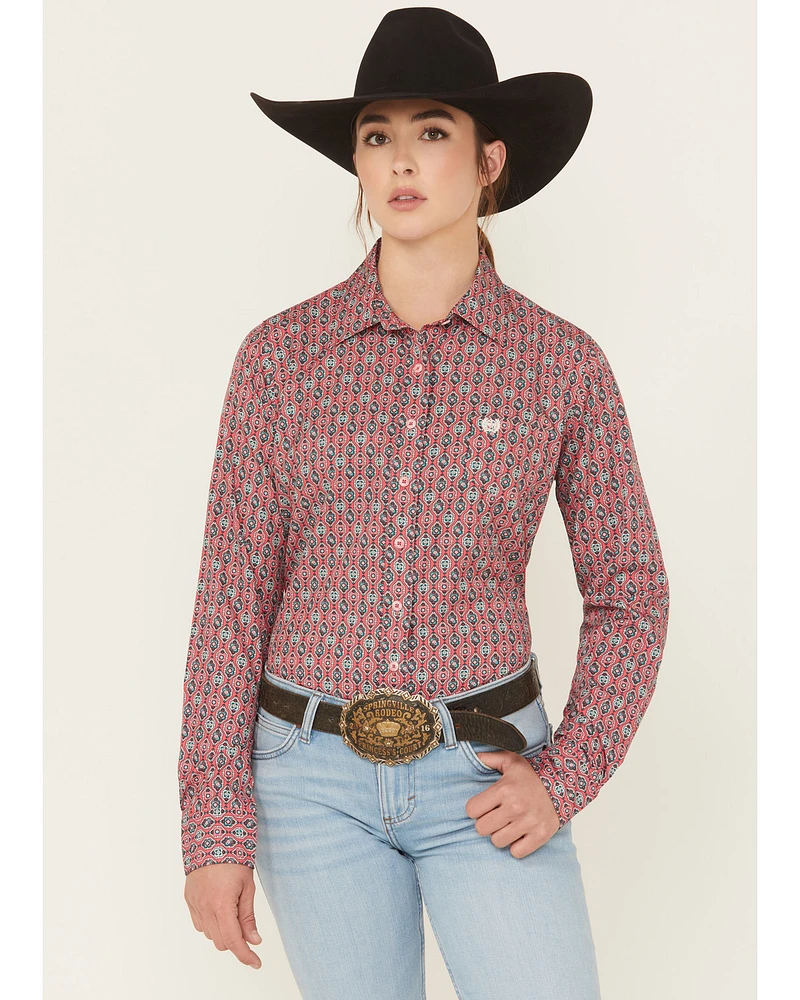 Cinch Women's Geo Print Long Sleeve Button-Down Western Shirt