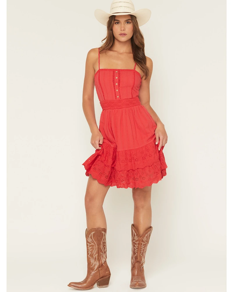 Miss Me Women's Sleeveless Eyelet Trim Mini Dress