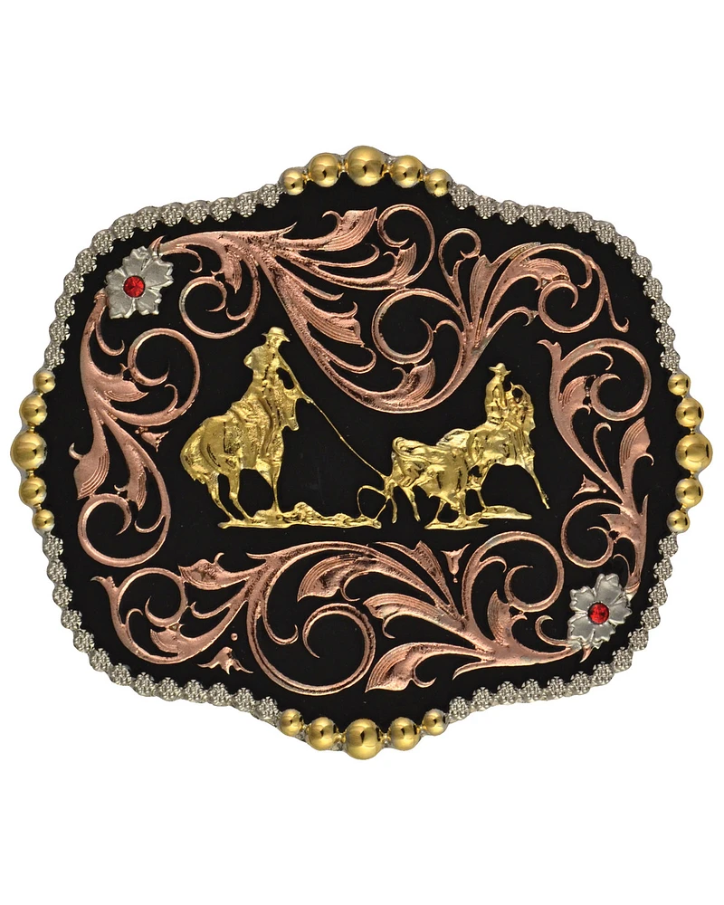 Montana Silversmiths Team Roper Scalloped Belt Buckle