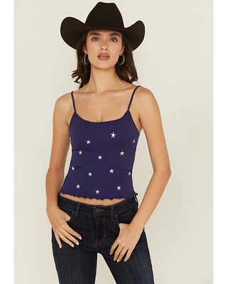 Fornia Women's Star Embroidered Sleeveless Cropped Tank Top