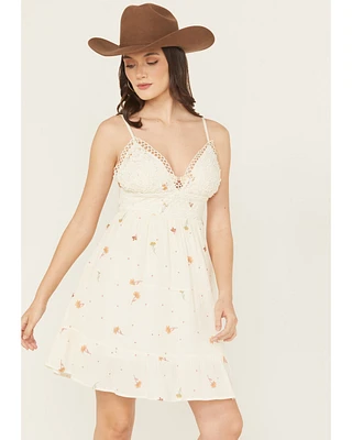 A.T.A.P Women's Crochet Floral Embroidered Sleeveless Mini Dress