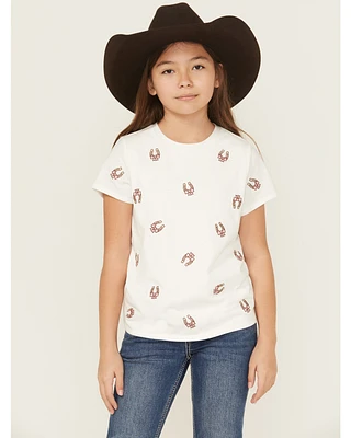 Shyanne Girls' Bow Horseshoe Embroidered Short Sleeve Tee