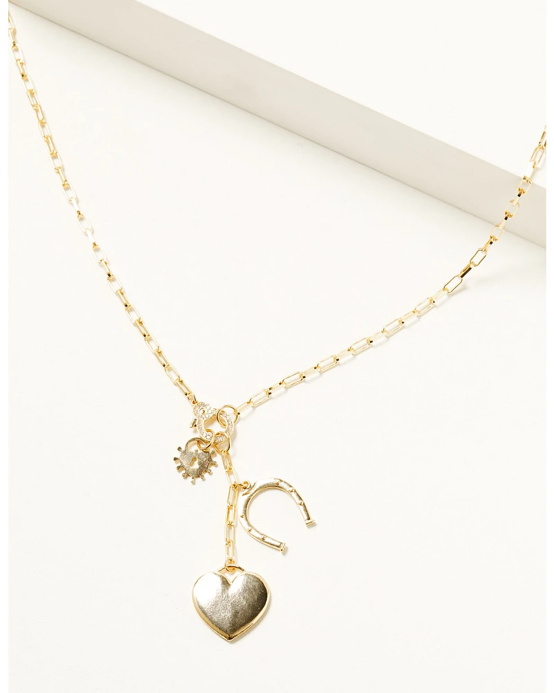 Shyanne Women's 14K Gold Heart Horseshoe Charm Lariat Necklace