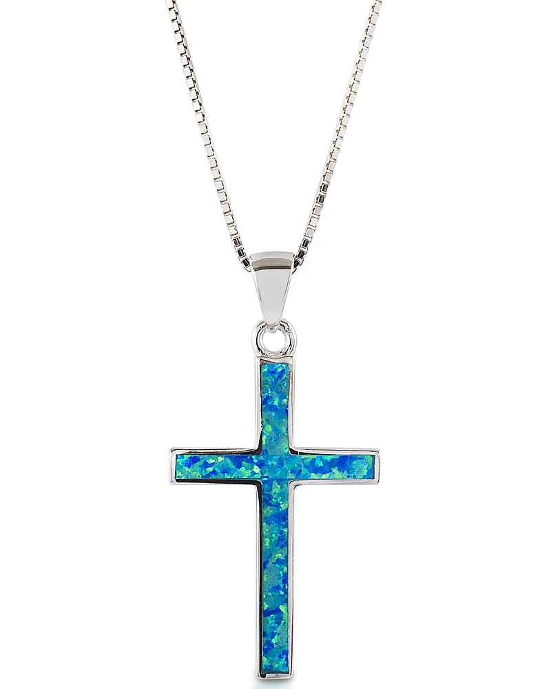 Kelly Herd Women's Blue Opal Cross Pendant Necklace