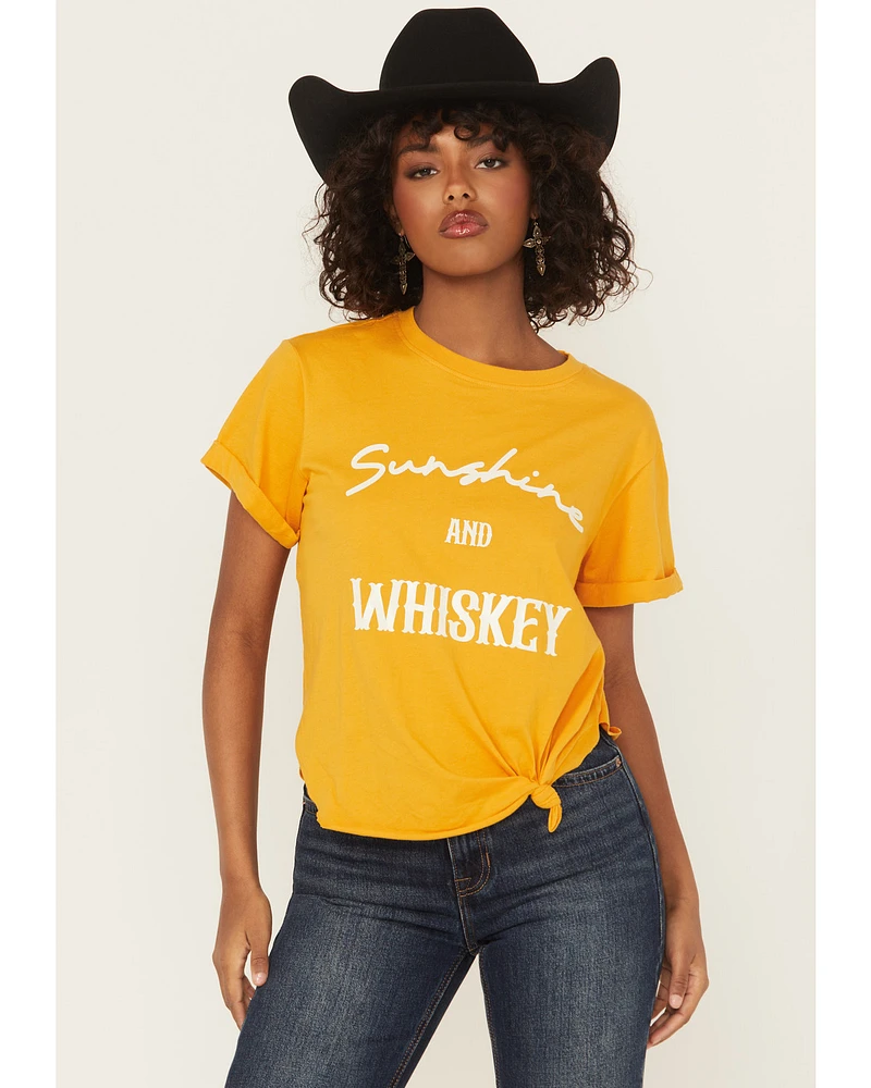 Shyanne Women's Sunshine and Whiskey Short Sleeve Tie-Front Graphic Tee