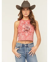 Originality Women's Bandana Rose Print Cropped Tank Top