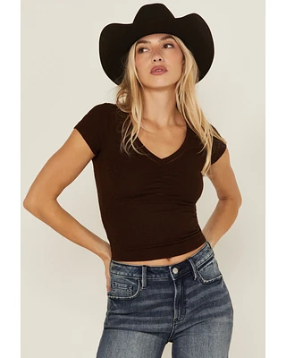 Shyanne Women's V Neck Short Sleeve Stretch Knit Top