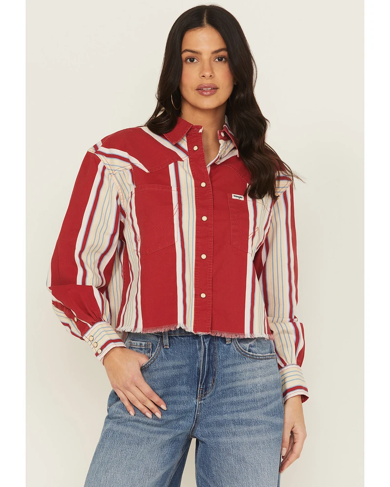 Wrangler Women's Modern Striped Long Sleeve Heritage Snap Western Shirt