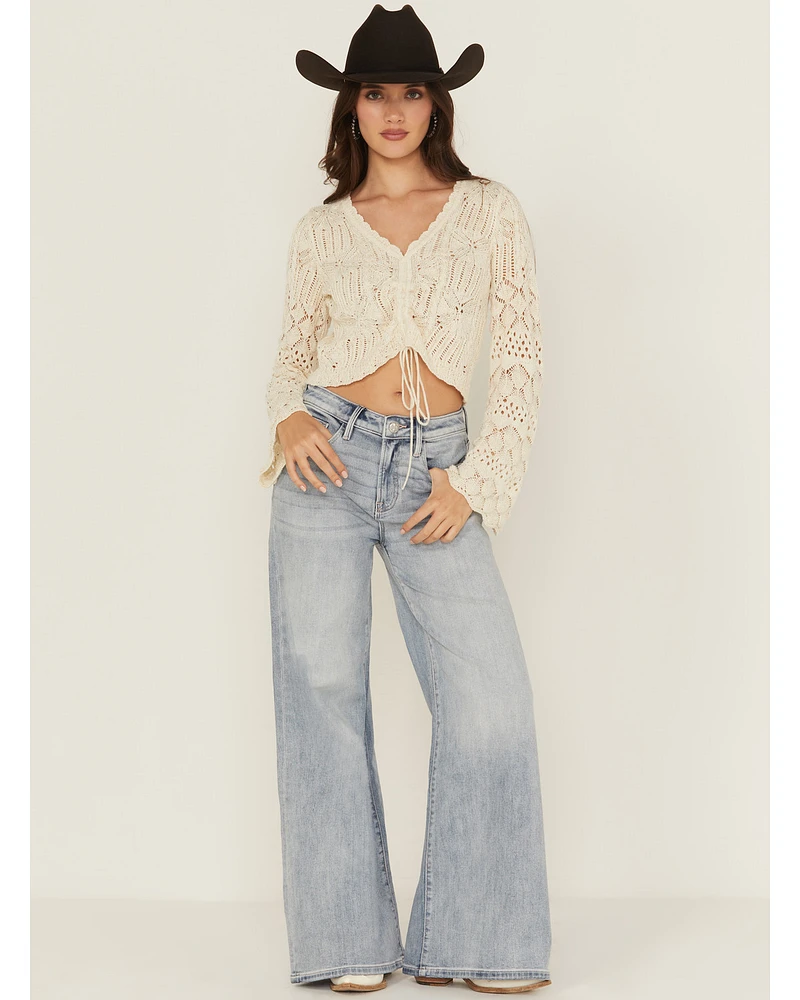 Miss Me Women's Light Wash High Rise 32" Super Wide Stretch Denim Jeans