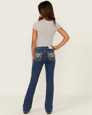 Miss Me Girls' Dark Wash Steerhead Pocket Bootcut Stretch Denim Jeans