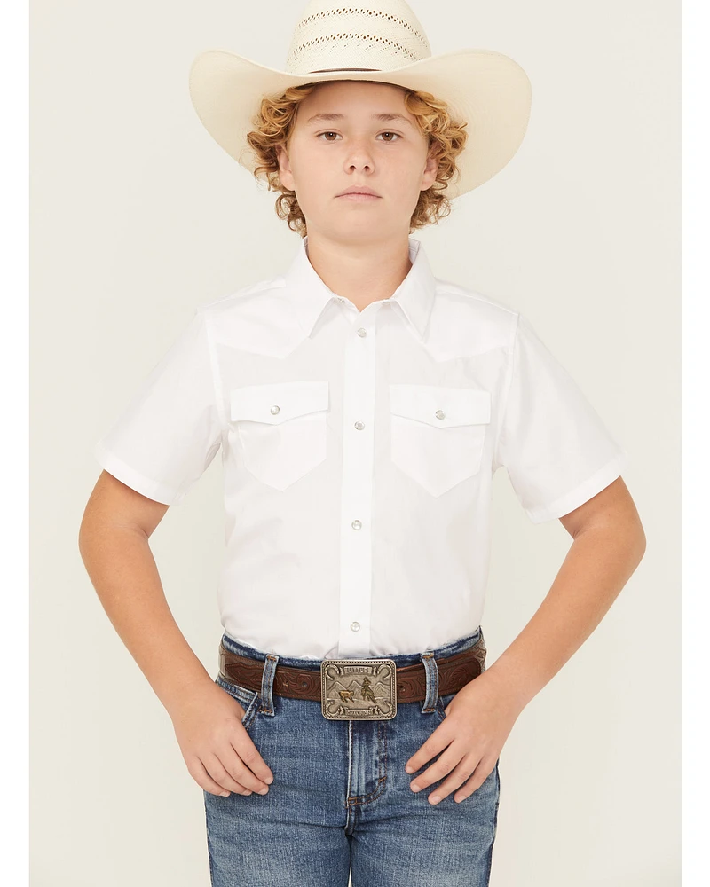 Gibson Trading Co Boys' Solid Short Sleeve Pearl Snap Western Shirt