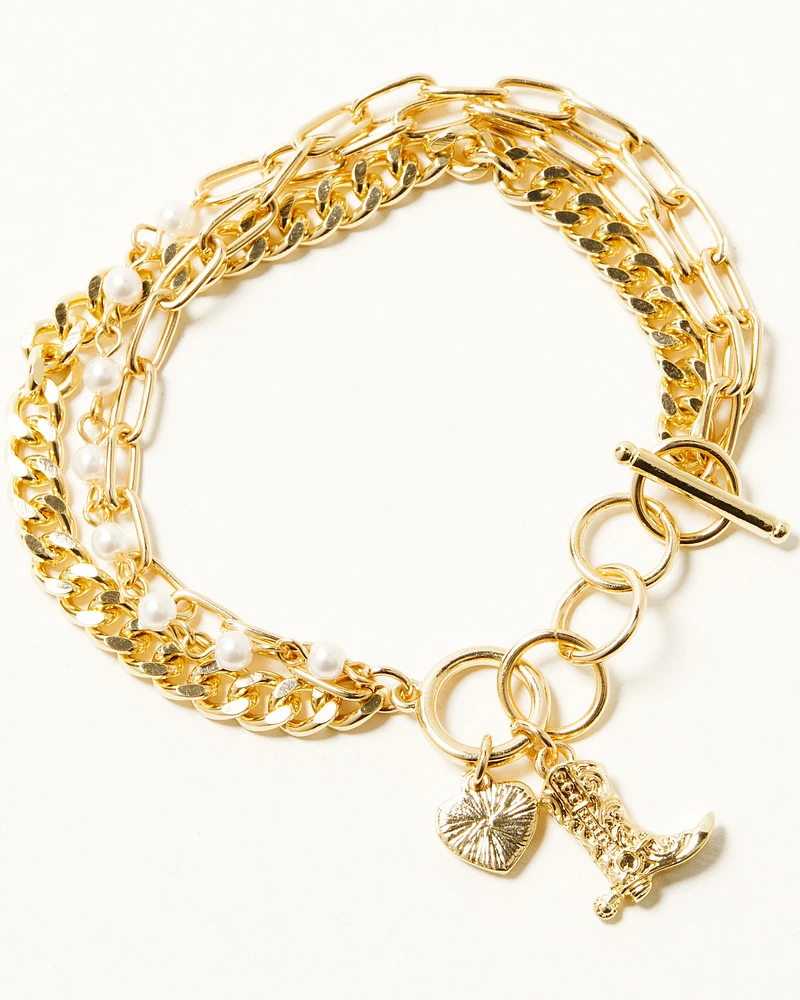 Shyanne Women's 14K Gold Chain and Pearl Boot Charm Bracelet