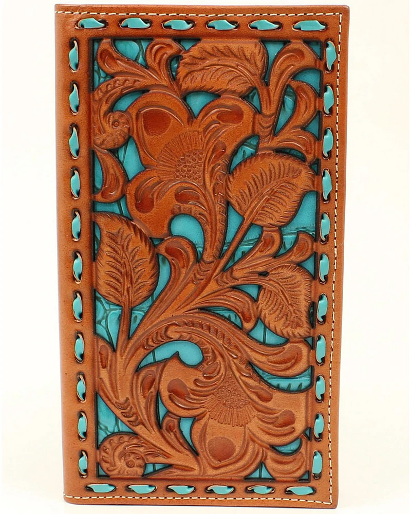 Nocona Men's Filigree With Turquoise Underlay Wallet