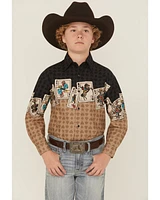 Panhandle Slim Boys' Cards Border Long Sleeve Snap Western Shirt