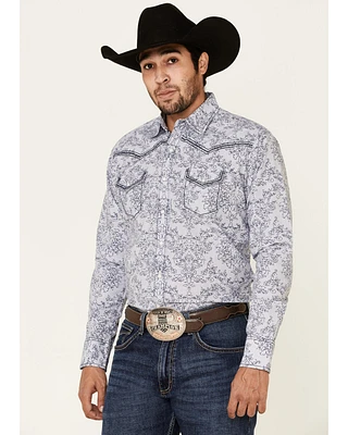 Rock 47 By Wrangler Men's Navy Paisley Print Long Sleeve Western Shirt