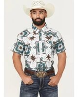 Rock & Roll Denim Men's Medallion Print Short Sleeve Snap Stretch Western Shirt